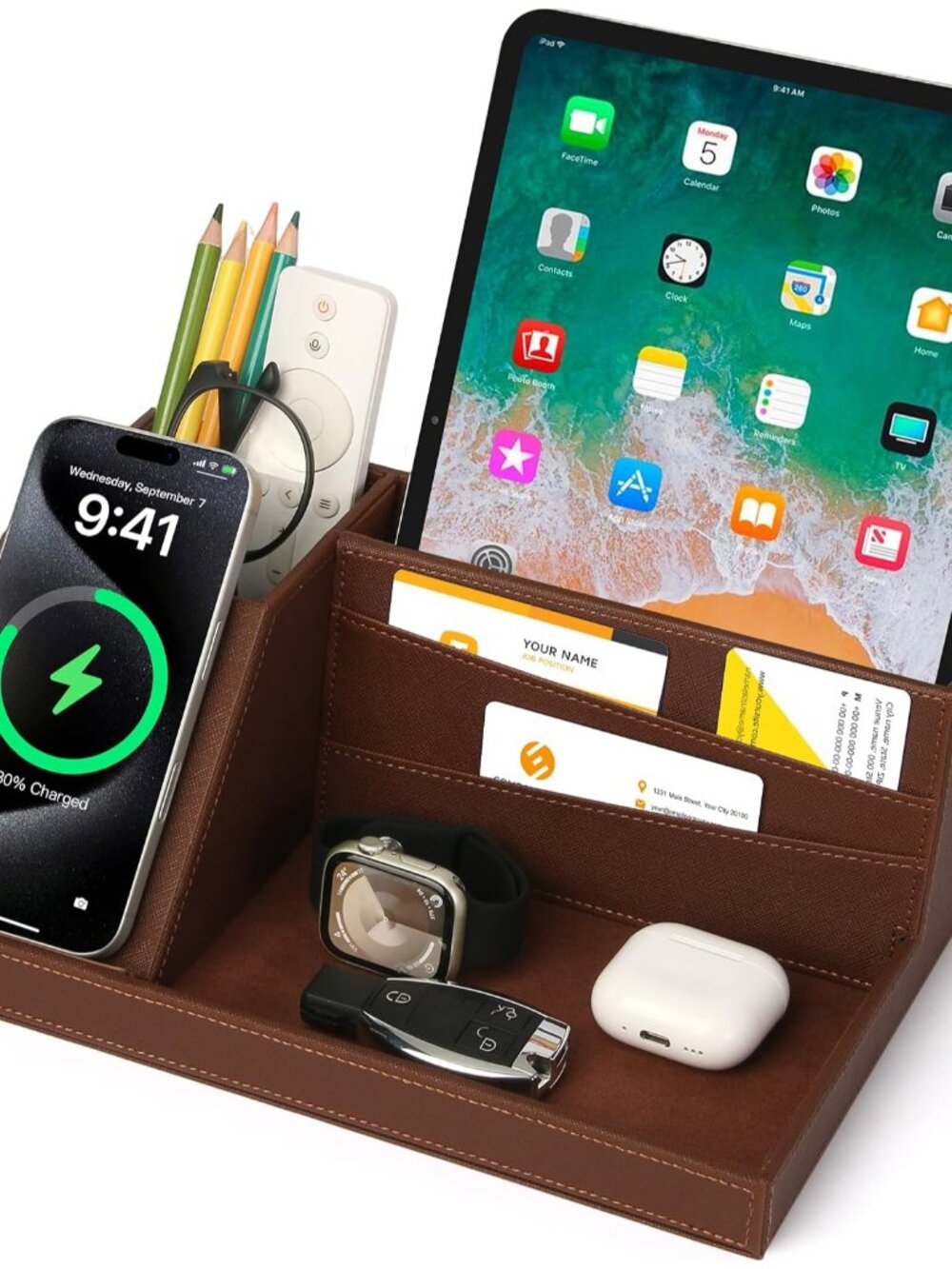 Fast Wireless Charging Station with Desk Organizer for iPhone 17/16/15/15 Pro/14